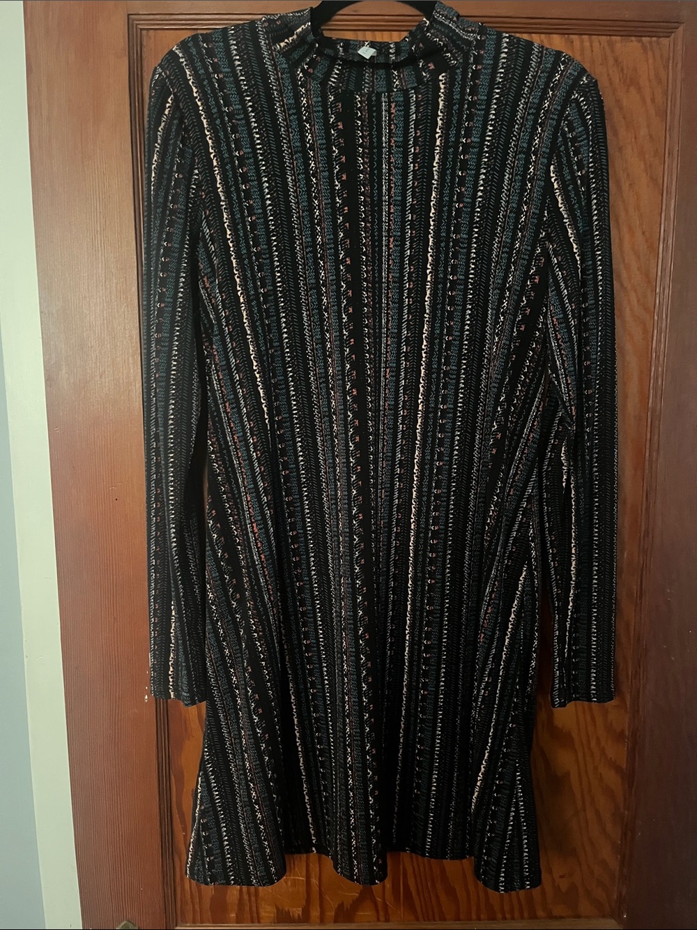 BCBGeneration Black Long-Sleeve Striped A-Line Dress